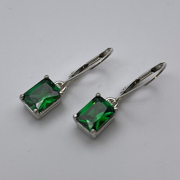Beautiful 3ctw Emerald Cut Emerald Earrings in Sterling Silver May Birthstone - Picture 3 of 4